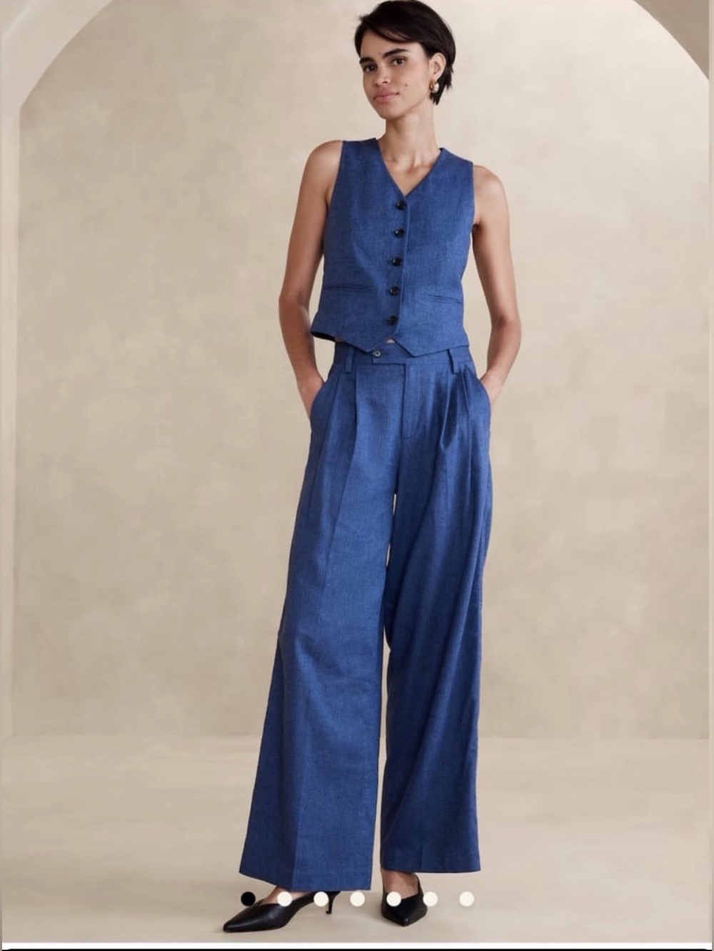 NWT Banana Republic Blue Linen-Blend Wide-Leg Pleated Trous - Picture 9 of 10